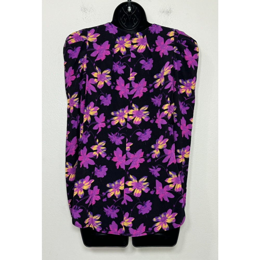 Maje Floral Blouse Womens Large Long Sleeve Top Puff Shoulder Career Feminine - Picture 8 of 15